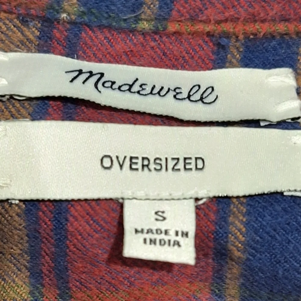 #1837 Madewell Navy and Red Plaid Oversized Boyfriend Flannel Shirt Sz.S